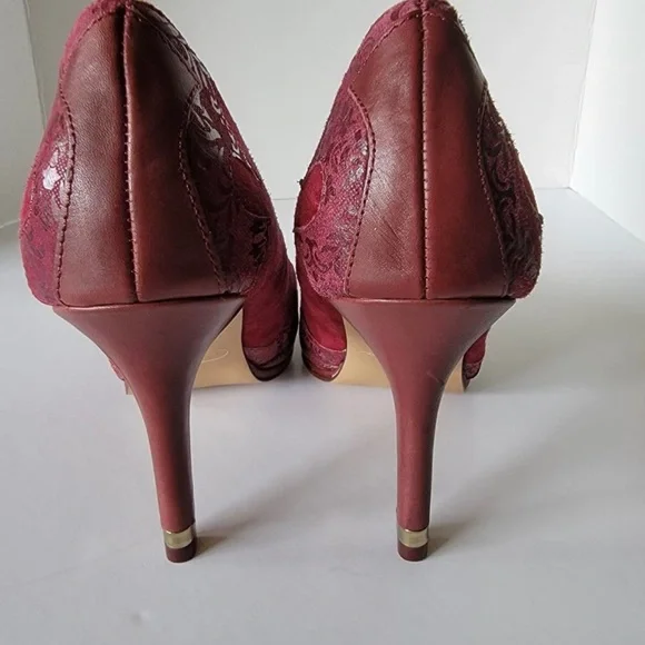 Reba Leather and Suede Burgundy Heels - FREE SHIPPING - Picture 5 of 14